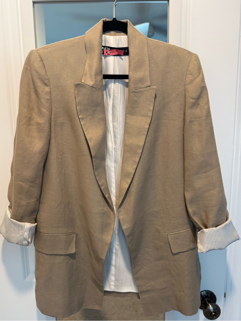 ZARA 2022 Oversized 100% Linen Blazer XS Striped Cuffs